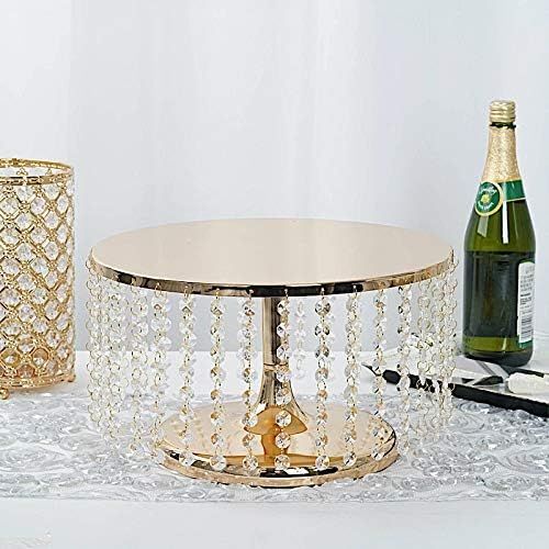  BalsaCircle 7.5-Inch Tall Gold Crystal Pendants Round Metal Cake Stand - Birthday Party Wedding Dessert Pedestal Centerpiece Riser