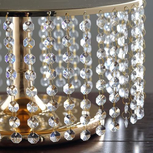  BalsaCircle 7.5-Inch Tall Gold Crystal Pendants Round Metal Cake Stand - Birthday Party Wedding Dessert Pedestal Centerpiece Riser