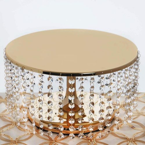  BalsaCircle 7.5-Inch Tall Gold Crystal Pendants Round Metal Cake Stand - Birthday Party Wedding Dessert Pedestal Centerpiece Riser