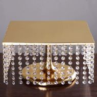 BalsaCircle 14-Inch Wide Gold Crystal Pendants Square Metal Cake Stand - Birthday Party Wedding Pedestal Dessert Centerpiece Riser