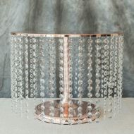 BalsaCircle 12-Inch Tall Rose Gold Round Crystal Pendants Metal Cake Stand - Birthday Wedding Dessert Pedestal Centerpiece Riser