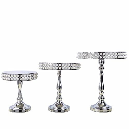  BalsaCircle Cake Stands BalsaCircle 3 pcs Silver Pearl Beaded Metal Cake Stands Risers - Wedding Party Dining Home Centerpieces Decorations