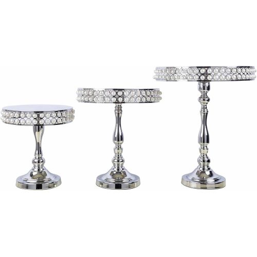  BalsaCircle Cake Stands BalsaCircle 3 pcs Silver Pearl Beaded Metal Cake Stands Risers - Wedding Party Dining Home Centerpieces Decorations