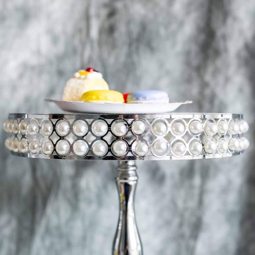  BalsaCircle Cake Stands BalsaCircle 3 pcs Silver Pearl Beaded Metal Cake Stands Risers - Wedding Party Dining Home Centerpieces Decorations