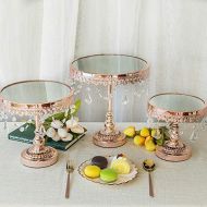 BalsaCircle Cake Stands BalsaCircle Rose Gold Set of 3 Round Centerpieces Cake Stands with Crystal Chains - Birthday Party Wedding Dessert Pedestal Riser