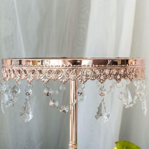  BalsaCircle Cake Stands BalsaCircle Rose Gold Set of 3 Round Centerpieces Cake Stands with Crystal Chains - Birthday Party Wedding Dessert Pedestal Riser