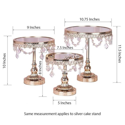  BalsaCircle Cake Stands BalsaCircle Rose Gold Set of 3 Round Centerpieces Cake Stands with Crystal Chains - Birthday Party Wedding Dessert Pedestal Riser