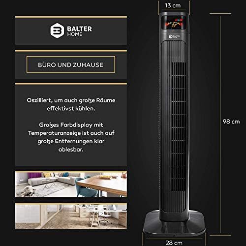  [아마존베스트]Balter Tower Fan with Remote Control, Quiet, Standing Fan, 98 cm Tall, 3 Speed Levels, Wind/Sleep Modes, Timer, 80° Oscillating, Black