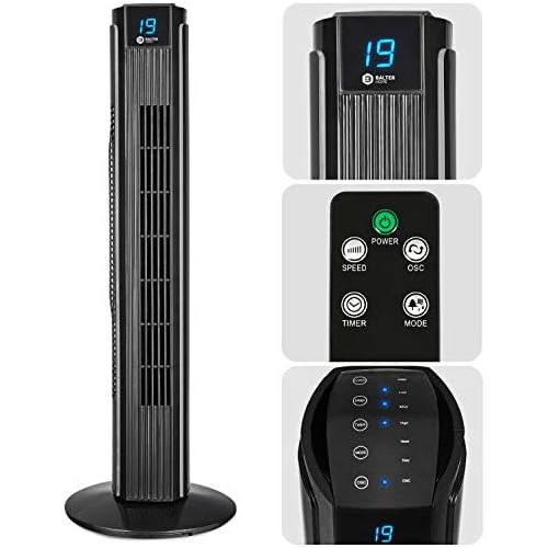  [아마존베스트]Balter VT-1 Tower Fan with Remote Control  Quiet  80 cm High  3 Level Floor Fan  55 W  Sleep Mode  Timer  80° Oscillating  Fan  Column Fan  Black