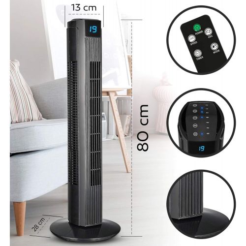  [아마존베스트]Balter VT-1 Tower Fan with Remote Control  Quiet  80 cm High  3 Level Floor Fan  55 W  Sleep Mode  Timer  80° Oscillating  Fan  Column Fan  Black