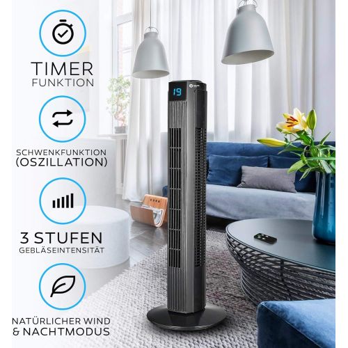  [아마존베스트]Balter VT-1 Tower Fan with Remote Control  Quiet  80 cm High  3 Level Floor Fan  55 W  Sleep Mode  Timer  80° Oscillating  Fan  Column Fan  Black