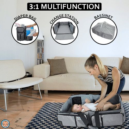  3 in 1 Travel Bassinet | Diaper Bag | Portable Change Station | Multi-functional Premium Quality Water-resistant Baby Travel Crib | Baltic Bub Infant Carrycot