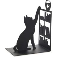 Bookend Fishing Cat Decorative Bookend with a Cat, Bookcase and Fish in an Aquarium Iron 17 cm Black