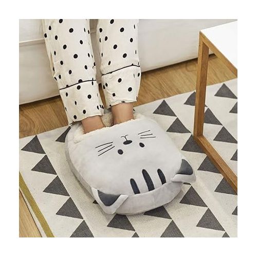  Heated Feet Kitty Foot Warmer Gray Color Keep Your Feet Warm Soft and Comfortable Bag with a Fun cat Design