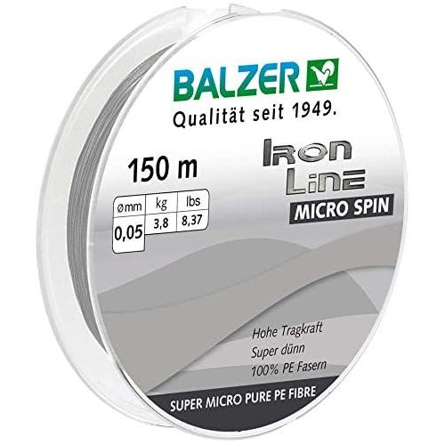  [아마존베스트]Balzer Iron Line Micro Spin 150 m 0.05 mm 3.8 kg Grey Braided Line