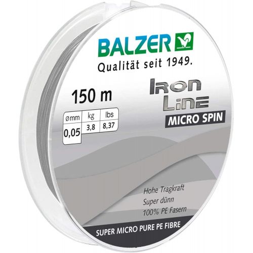  [아마존베스트]Balzer Iron Line Micro Spin 150 m 0.05 mm 3.8 kg Grey Braided Line