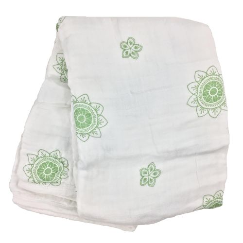  Bambino Land Zen Flower Green Double Layer Muslin Swaddling Blanket, Made from Organic Cotton