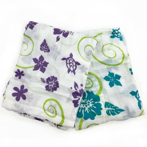  Bambino Land Hawaiian 2 Pack Muslin Swaddle Blankets - Made from Organic Cotton