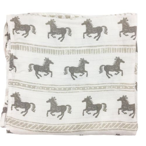  Bambino Land Horses Big Bambino Bamboo Single Layer Muslin Blanket Adult Size Swaddle Blanket