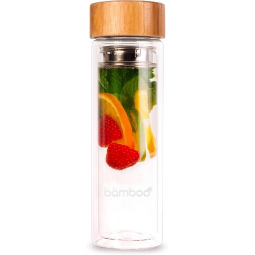  bamboo - Infusion Bottle Teebereiter, Thermosflasche, Teeflasche, Tee-Glas mit Tee-Sieb und Bambus-Deckel, fuer Fruit Infused Water, Trinkflasche, Teezubereiter, fuer Detox-Rezepte o