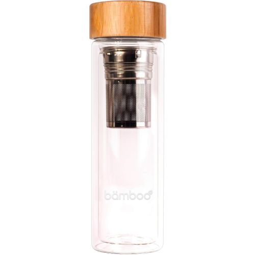  bamboo - Infusion Bottle Teebereiter, Thermosflasche, Teeflasche, Tee-Glas mit Tee-Sieb und Bambus-Deckel, fuer Fruit Infused Water, Trinkflasche, Teezubereiter, fuer Detox-Rezepte o