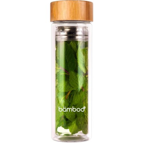  bamboo - Infusion Bottle Teebereiter, Thermosflasche, Teeflasche, Tee-Glas mit Tee-Sieb und Bambus-Deckel, fuer Fruit Infused Water, Trinkflasche, Teezubereiter, fuer Detox-Rezepte o