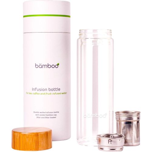  bamboo - Infusion Bottle Teebereiter, Thermosflasche, Teeflasche, Tee-Glas mit Tee-Sieb und Bambus-Deckel, fuer Fruit Infused Water, Trinkflasche, Teezubereiter, fuer Detox-Rezepte o