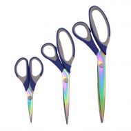 BambooMN Titanium Softgrip Scissors Set for Sewing, Arts, Crafts, Office - 3 Sets of 3 - Blue