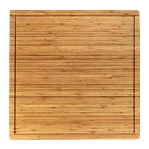  BambooMN Bamboo Burner Cover Cutting Board, 3 Ply, Large, Square Grooved/Flat (20x20x0.75)