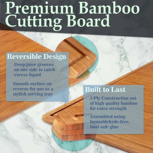  BambooMN Bamboo Burner Cover Cutting Board, 3 Ply, Large, Square Grooved/Flat (20x20x0.75)