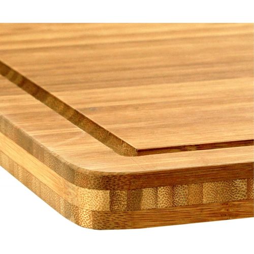  BambooMN Bamboo Burner Cover Cutting Board, 3 Ply, Large, Square Grooved/Flat (20x20x0.75)