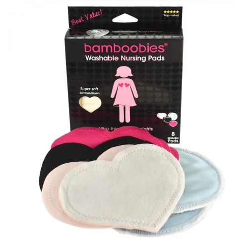  [아마존 핫딜] Bamboobies Washable Nursing Pads For Breastfeeding Variety Pack| Reusable Breast Pads| 4 Pairs| 3 Regular Pairs + 1 Overnight Pair | Multi-Color