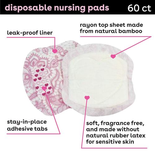  [아마존베스트]Bamboobies Disposable Nursing Pads for Breastfeeding, Breast Pads for Sensitive Skin , 60 count