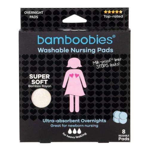  [아마존베스트]Bamboobies Nursing Pads for Breastfeeding | Reusable Breast Pads | Perfect Baby Shower Gifts | 4...