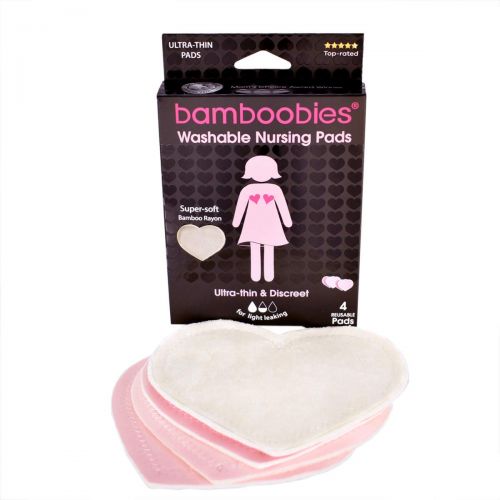  Bamboobies Nursing Pads for Breastfeeding | 2 Pairs | Reusable & Washable Breast Pads | Super Soft Rayon Made From Bamboo | Milk Proof Liner | Perfect Baby Shower Gifts