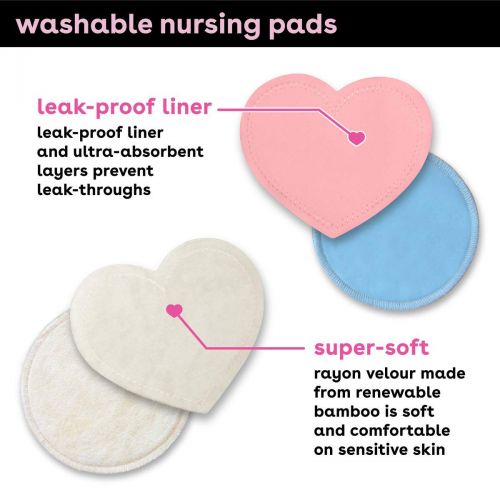  Bamboobies Washable Leak-Proof Nursing Pads for Breastfeeding, Ultra Absorbent, Pair of 4/8 Pads