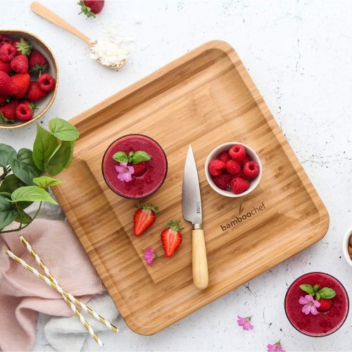  [아마존베스트]Bamboochef Bamboo Cheese Board and Knife Set in Kraft Gift Box - Charcuterie Serving Platter - Unique Gift for Housewarming, Birthdays, Mom, Wedding  Hidden Cutlery Tray