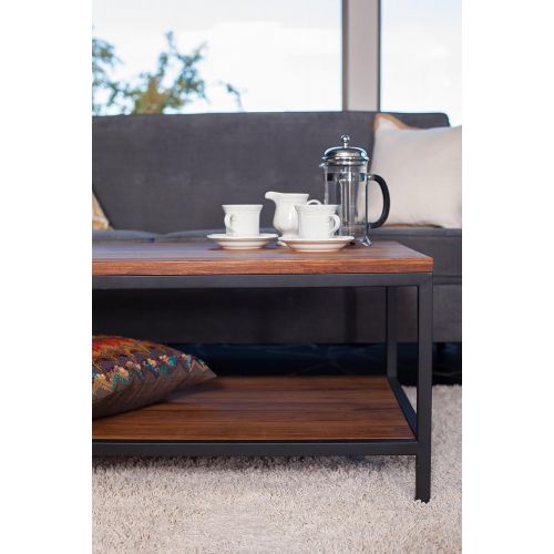  Bamboogle - Rustic Coffee Table with Bottom Shelf - Sturdy & Durable