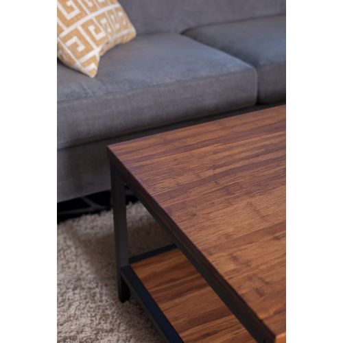  Bamboogle - Rustic Coffee Table with Bottom Shelf - Sturdy & Durable