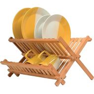 Bambusi Bamboo Dish Drying Rack - Collapsible 2-Tier Dish Drainer Kitchen Plate Rack for Kitchen Countertop - Foldable & Compact for Space-Saving Storage