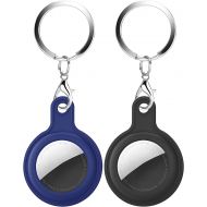 Bamlarate 2 Pack Airtag Holder, Silicone Airtag Case, Anti-Scratch Shockproof Protective AirTag Keychain Accessories, Easy to Attach to Wallets, Keys, Pet Collars (Black+Blue)