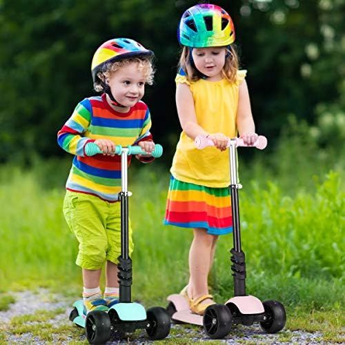  Bamny Kinderroller Kickboard Kinderscooter Laufrad 2 in 1 mit verbreiterten Rollen und abnehmbarem Sitz, hoehenverstellbarer Lenker und LED Leuchtrollen, Tretroller fuer Babys/Kinder