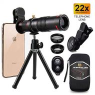 Bamoer Cell Phone Camera Lens,Phone Photography Kit-Flexible Phone Tripod +Remote Shutter +4 in 1 Lens Kit-High Power 22X Monocular Telephoto Lens, Fisheye, Macro & Wide Angle Lens for Sm