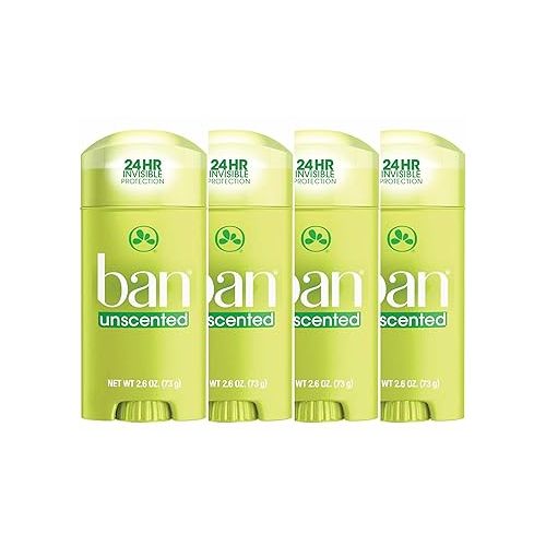  Ban Original Unscented 24-hour Invisible Antiperspirant, 3.5oz Roll-on Deodorant, 4-pack & Original Unscented 24-hour Invisible Antiperspirant, Solid Deodorant