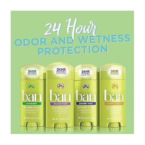  Ban Anti-Perspirant Deodorant Invisible Solid Unscented 2.60 oz (Pack of 9)