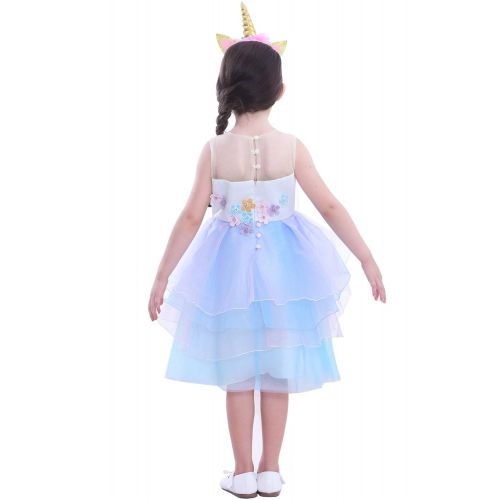  BanKids Flower Girls Unicorn Costume Pageant Princess Party Dress with Headband for Girls 2-12 Years