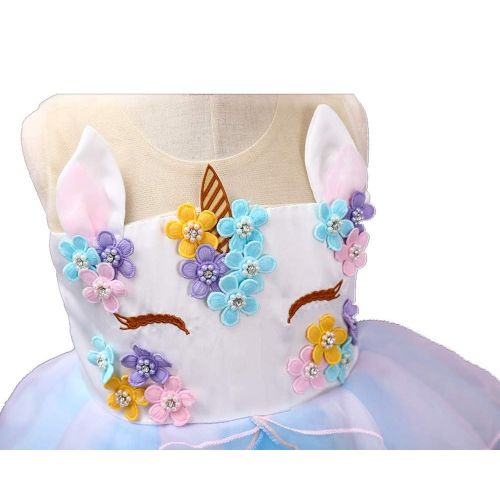  BanKids Flower Girls Unicorn Costume Pageant Princess Party Dress with Headband for Girls 2-12 Years