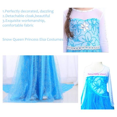  BanKids Snow Queen Princess Elsa Costumes Birthday Party Halloween Costume Cosplay Dress up for Little Girls 3-12 Years