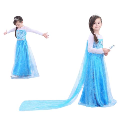  BanKids Snow Queen Princess Elsa Costumes Birthday Party Halloween Costume Cosplay Dress up for Little Girls 3-12 Years