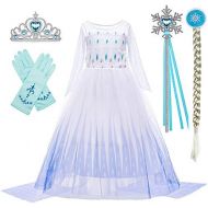 BanKids Princess Snow Queen Act 2 Costumes for Girls with Wig,Crown,Magic Wand,Gloves Accessories 3T 10Y